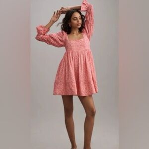 Anthropologie X  Pilcro |‎ Pink Floral Cotton Milkmaid Dress Long Sleeve Medium